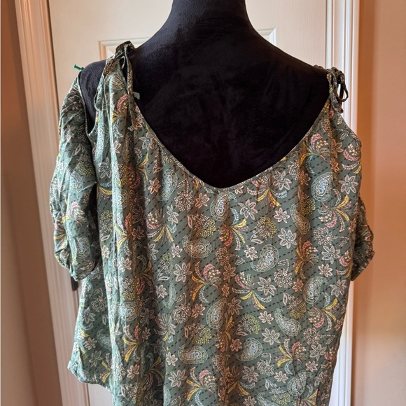 Victoria's Secret cold shoulder Green Floral Blouse size s/p/ch - Picture 4 of 8
